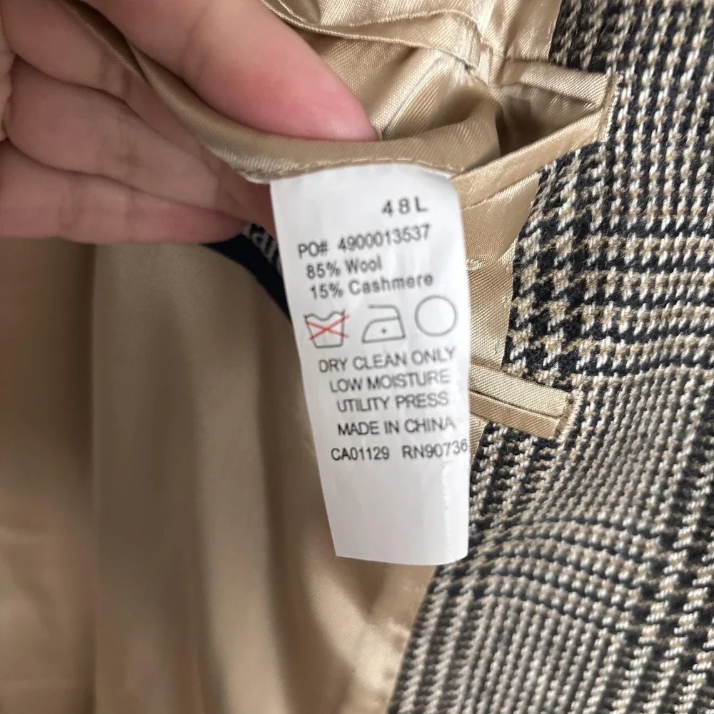 Ralph Lauren Sport Coat 48L Brown Glen Check Wool Cashmere Blazer Tweed 48R 3Btn